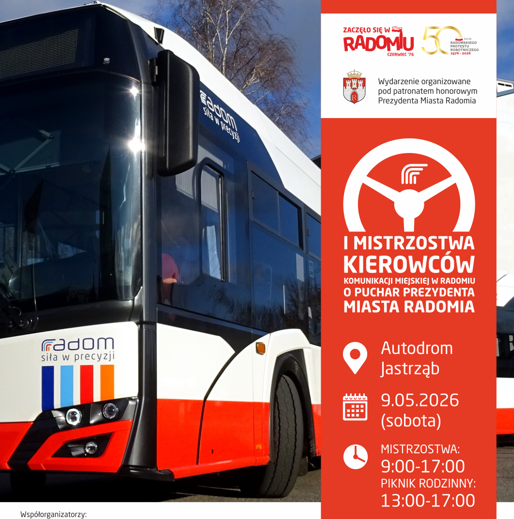 Plakat I Mistrzostw Kierowców Komunikacji Miejskiej w Radomiu o Puchar Prezydenta Miasta Radomia -male